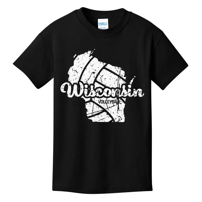 Wisconsin Volleyball Retro Script Vintage Distressed Kids T-Shirt