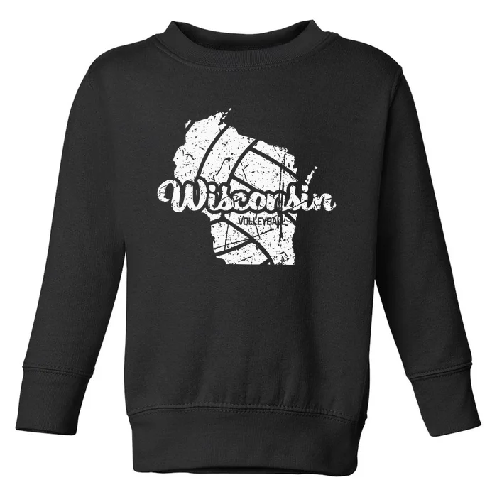 Wisconsin Volleyball Retro Script Vintage Distressed Toddler Sweatshirt