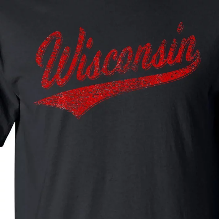 Wisconsin Varsity Script Classic Sports Jersey State Flag Tall T-Shirt