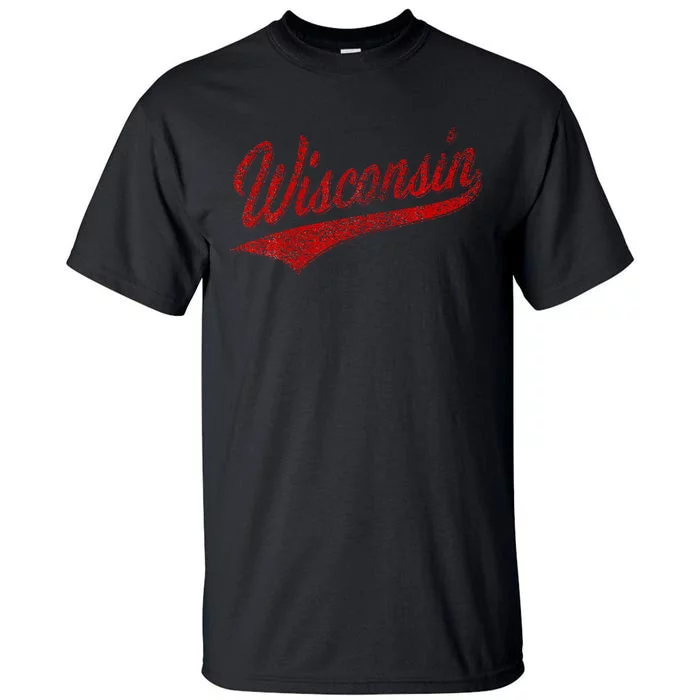 Wisconsin Varsity Script Classic Sports Jersey State Flag Tall T-Shirt