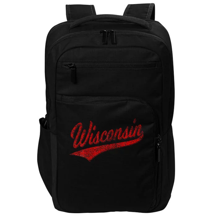 Wisconsin Varsity Script Classic Sports Jersey State Flag Impact Tech Backpack