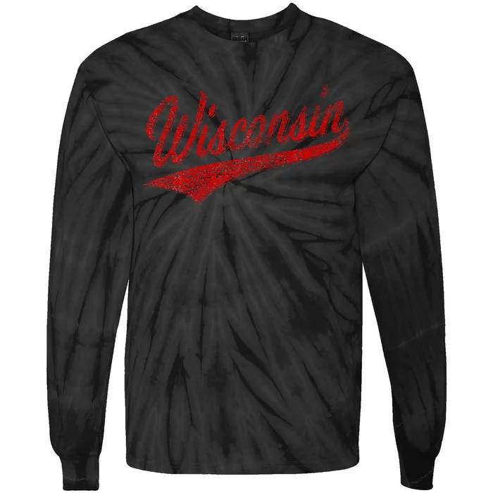 Wisconsin Varsity Script Classic Sports Jersey State Flag Tie-Dye Long Sleeve Shirt