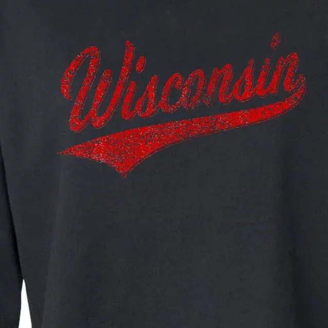 Wisconsin Varsity Script Classic Sports Jersey State Flag Cropped Pullover Crew