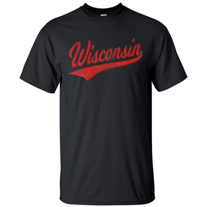 WISCONSIN VARSITY SCRIPT CLASSIC SPORTS JERSEY STATE FLAG Tall T-Shirt