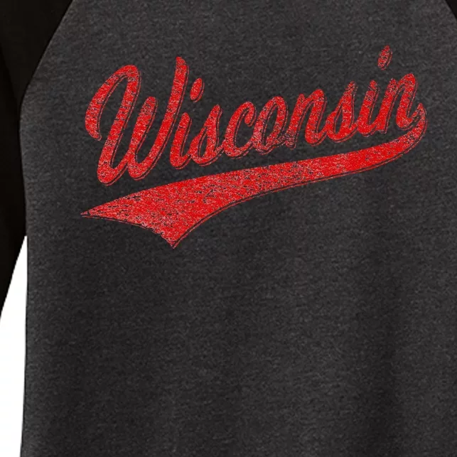 WISCONSIN VARSITY SCRIPT CLASSIC SPORTS JERSEY STATE FLAG Women's Tri-Blend 3/4-Sleeve Raglan Shirt