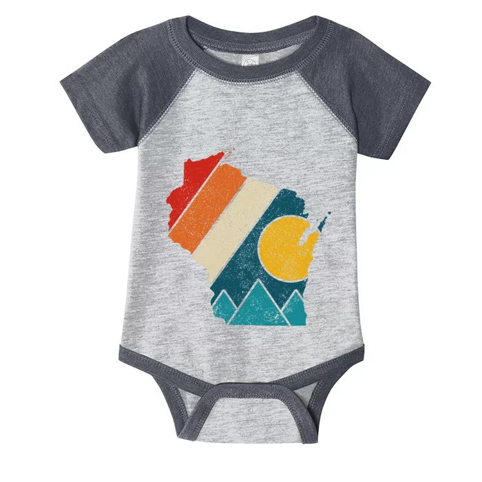 Wisconsin Vintage State Map Mountains Hiking Pride Gift Infant Baby Jersey Bodysuit