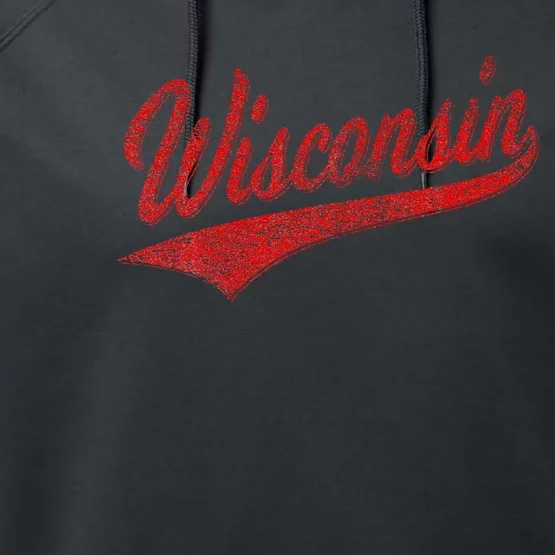 Wisconsin Varsity Script Classic Sports Jersey State Flag Performance Fleece Hoodie