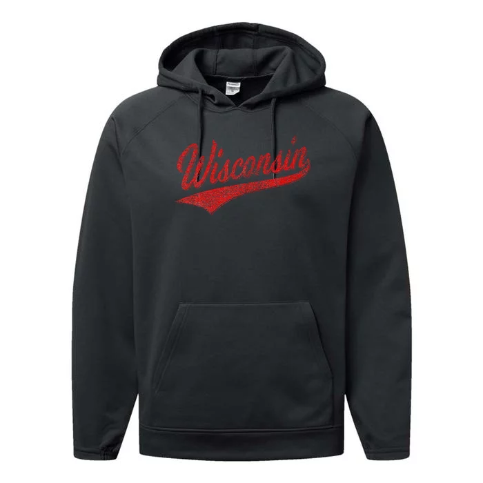 Wisconsin Varsity Script Classic Sports Jersey State Flag Performance Fleece Hoodie