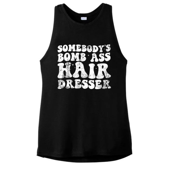 Womens Vintage Somebody's Bomb Ass Hairdresser Ladies Tri-Blend Wicking Tank