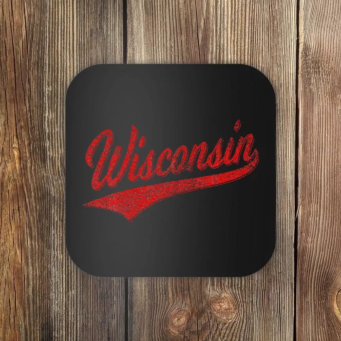 Wisconsin Varsity Script Classic Sports Jersey State Flag Coaster