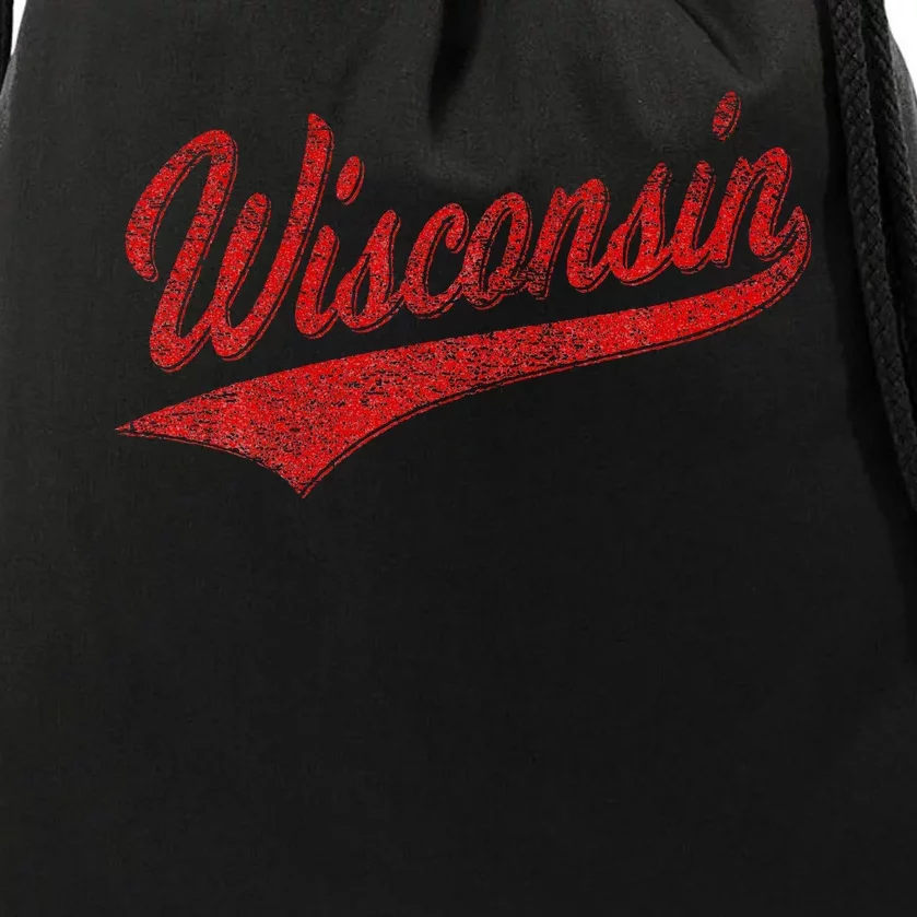 Wisconsin Varsity Script Classic Sports Jersey State Flag Drawstring Bag