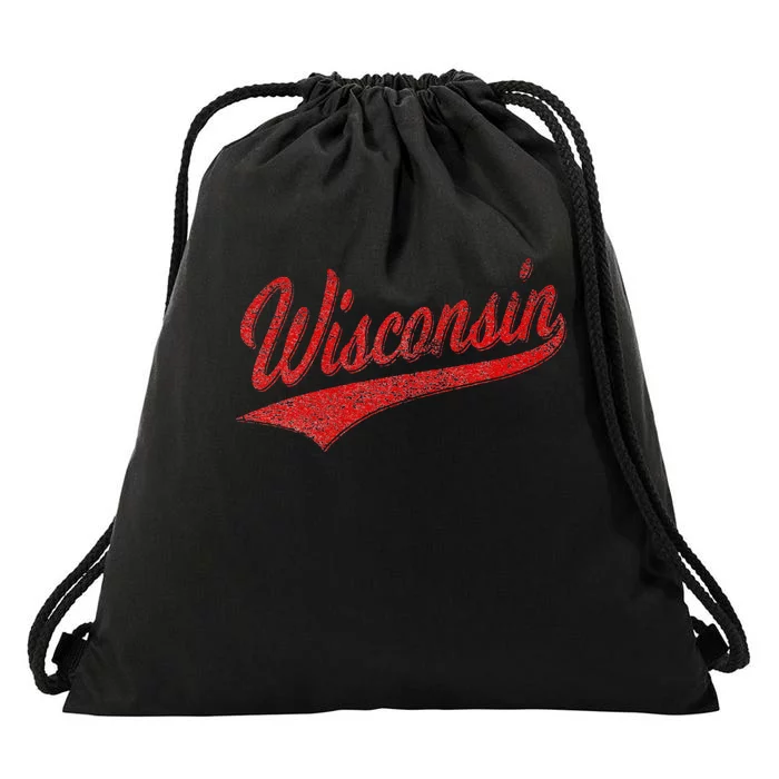 WISCONSIN VARSITY SCRIPT CLASSIC SPORTS JERSEY STATE FLAG Drawstring Bag