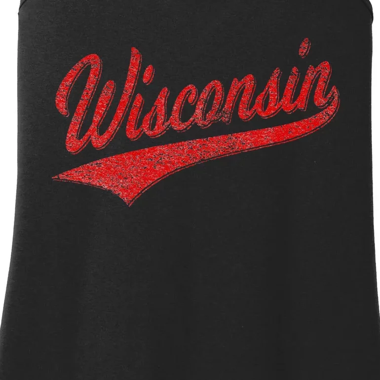 WISCONSIN VARSITY SCRIPT CLASSIC SPORTS JERSEY STATE FLAG Ladies Essential Tank