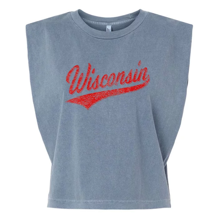 WISCONSIN VARSITY SCRIPT CLASSIC SPORTS JERSEY STATE FLAG Garment-Dyed Women's Muscle Tee