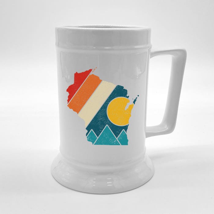 Wisconsin Vintage State Map Mountains Hiking Pride Gift Front & Back Beer Stein