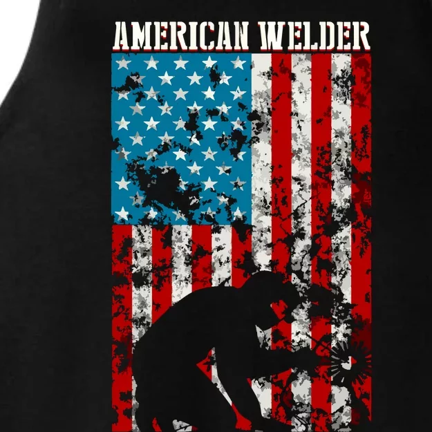 Welder Vintage USA American Flag Welding Ladies Tri-Blend Wicking Tank