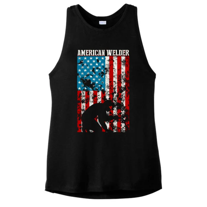 Welder Vintage USA American Flag Welding Ladies Tri-Blend Wicking Tank