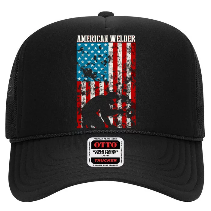 Welder Vintage USA American Flag Welding High Crown Mesh Trucker Hat