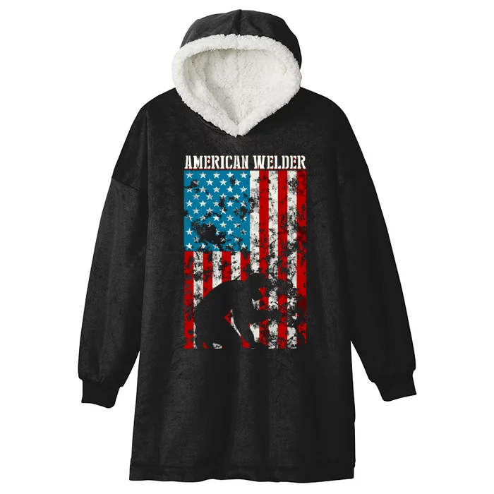 Welder Vintage USA American Flag Welding Hooded Wearable Blanket