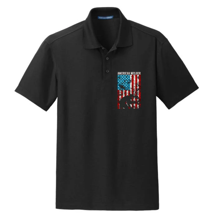 Welder Vintage USA American Flag Welding Dry Zone Grid Performance Polo