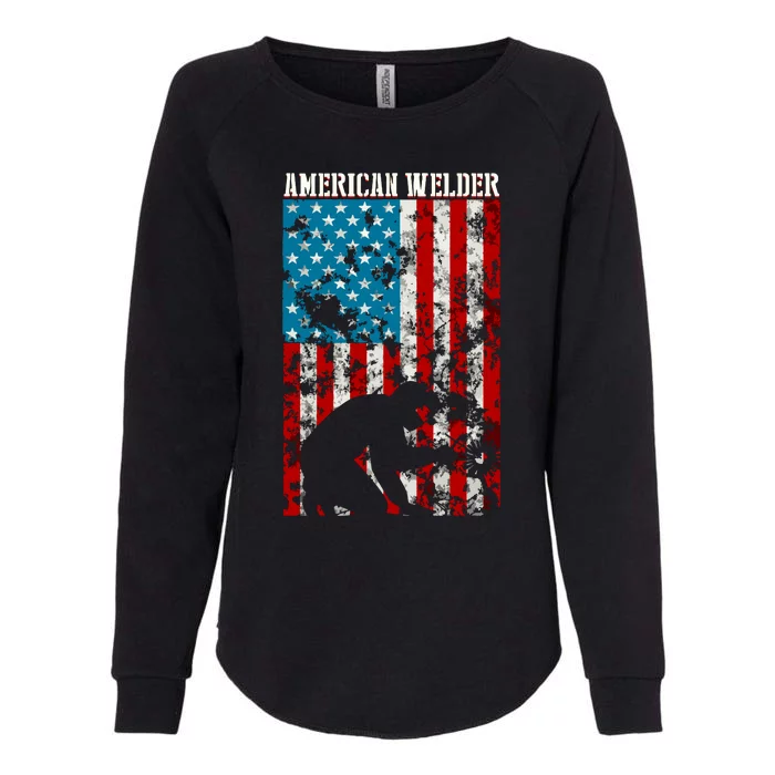 Welder Vintage USA American Flag Welding Womens California Wash Sweatshirt