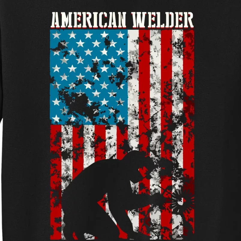 Welder Vintage USA American Flag Welding Tall Sweatshirt