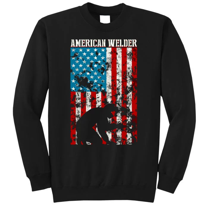 Welder Vintage USA American Flag Welding Tall Sweatshirt