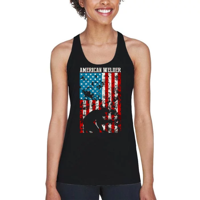 Welder Vintage USA American Flag Welding Women's Racerback Tank