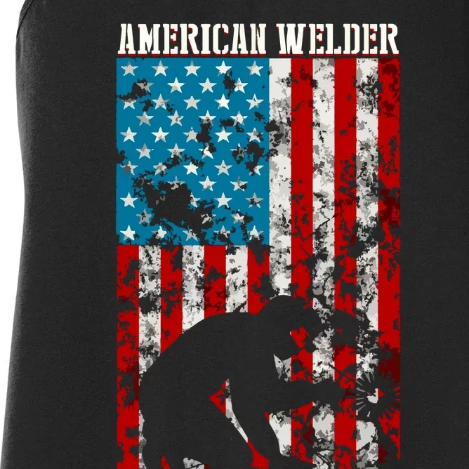 Welder Vintage USA American Flag Welding Women's Racerback Tank