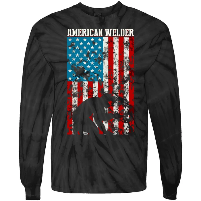 Welder Vintage USA American Flag Welding Tie-Dye Long Sleeve Shirt