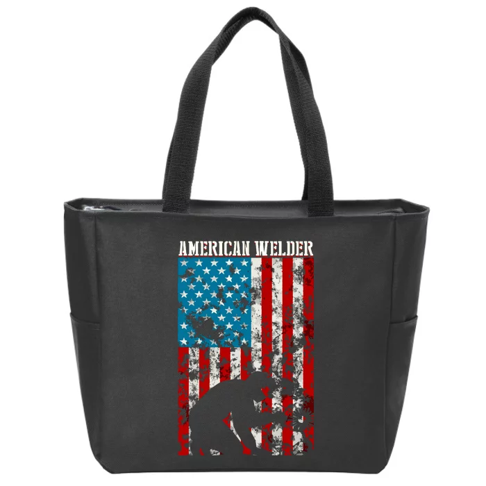 Welder Vintage USA American Flag Welding Zip Tote Bag