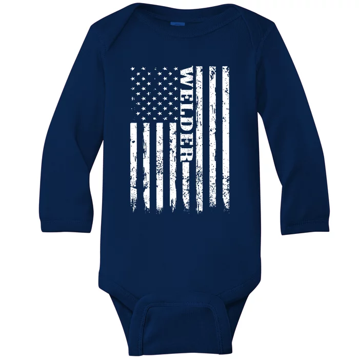 Welder Vintage USA American Flag Welding Baby Long Sleeve Bodysuit