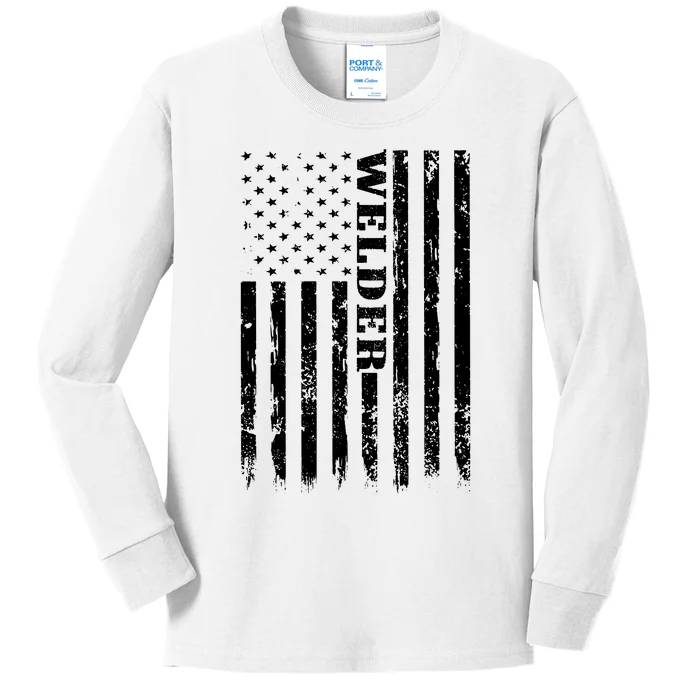 Welder Vintage USA American Flag Welding Kids Long Sleeve Shirt