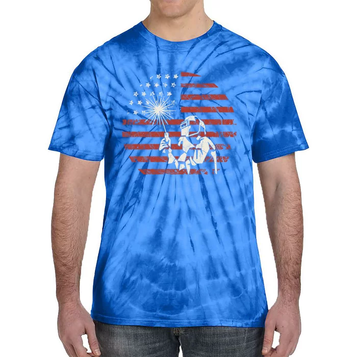 Welder Vintage Usa American Flag Welding Dad Gift Tie-Dye T-Shirt