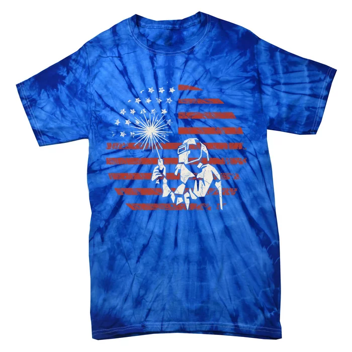 Welder Vintage Usa American Flag Welding Dad Gift Tie-Dye T-Shirt