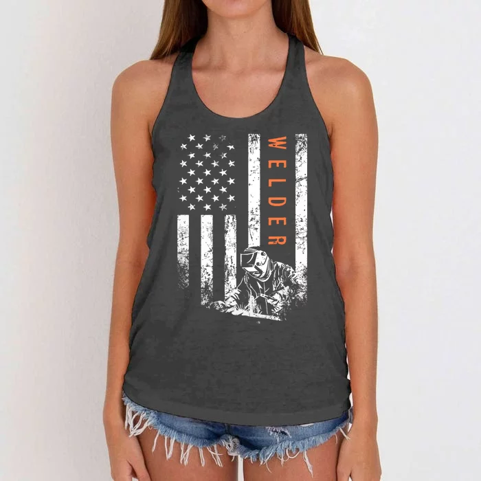 Welder Vintage USA American Flag Welding Women's Knotted Racerback Tank