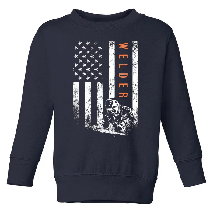 Welder Vintage USA American Flag Welding Toddler Sweatshirt