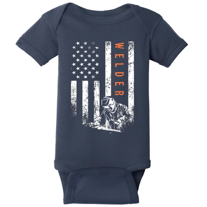 Welder Vintage USA American Flag Welding Baby Bodysuit