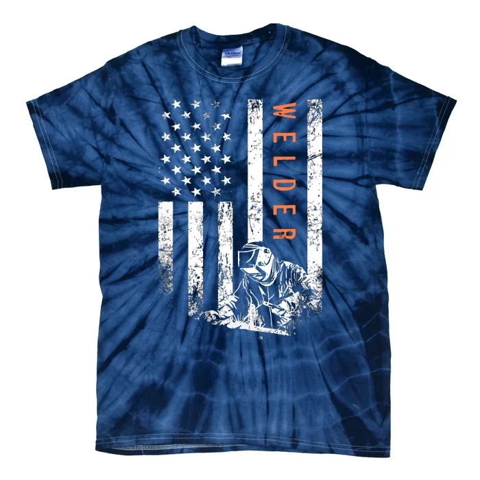 Welder Vintage USA American Flag Welding Tie-Dye T-Shirt