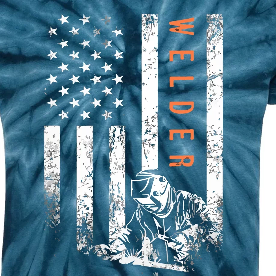 Welder Vintage USA American Flag Welding Kids Tie-Dye T-Shirt