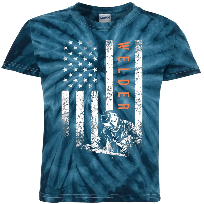 Welder Vintage USA American Flag Welding Kids Tie-Dye T-Shirt