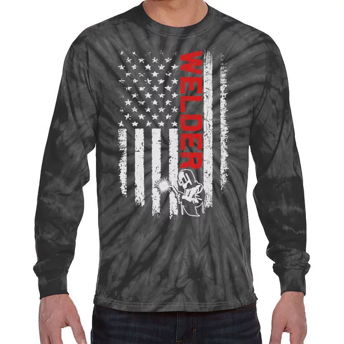 Welder Vintage USA American Flag Welding Funny Welder Lover Tie-Dye Long Sleeve Shirt