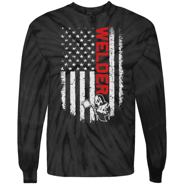 Welder Vintage USA American Flag Welding Funny Welder Lover Tie-Dye Long Sleeve Shirt