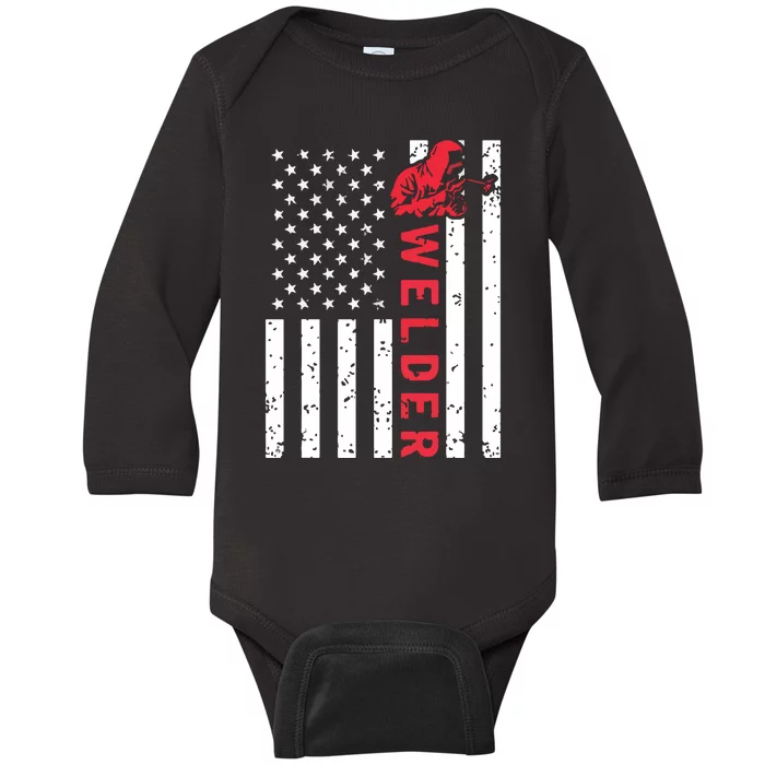 Welder Vintage USA American Flag Welding Baby Long Sleeve Bodysuit