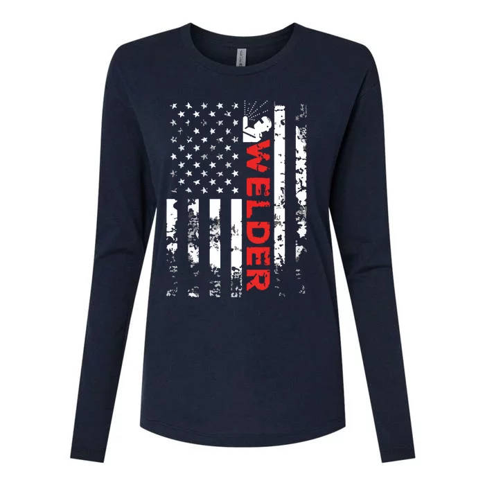 Welder Vintage USA American Flag Welding Womens Cotton Relaxed Long Sleeve T-Shirt