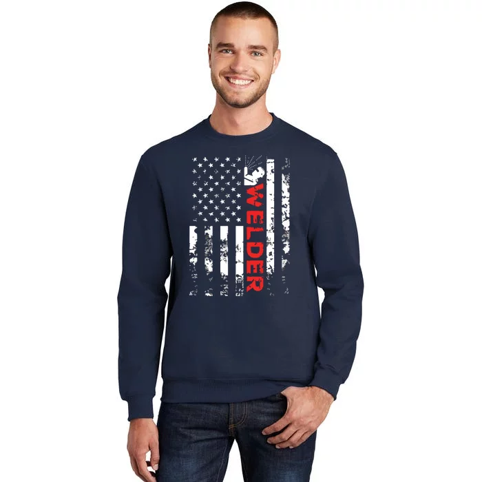 Welder Vintage USA American Flag Welding Tall Sweatshirt