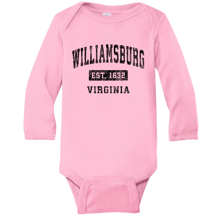 Williamsburg Virginia Va Vintage Established Sports Design Baby Long Sleeve Bodysuit