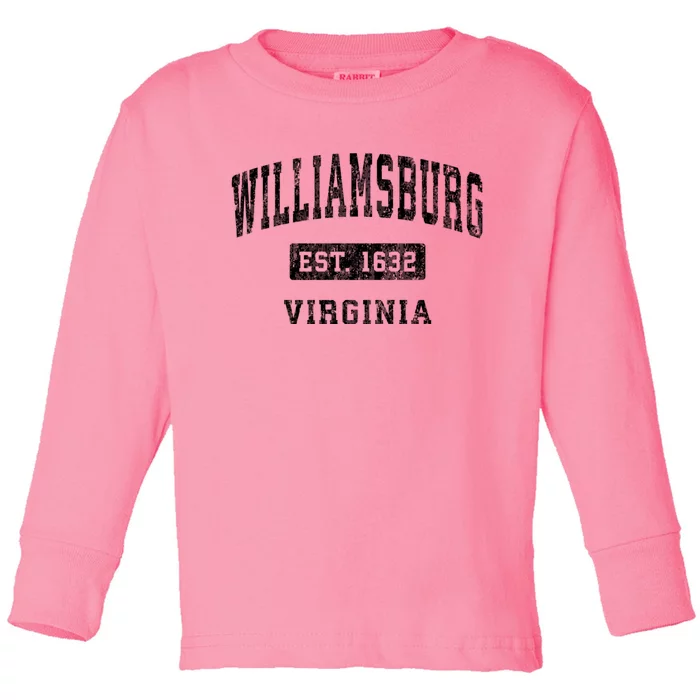 Williamsburg Virginia Va Vintage Established Sports Design Toddler Long Sleeve Shirt