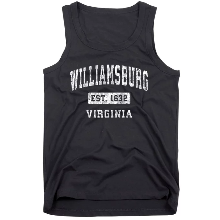 Williamsburg Virginia Va Vintage Established Sports Design Tank Top