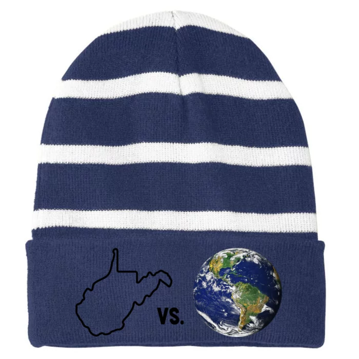 West Virginia Vs The World Striped Beanie with Solid Band